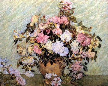  roses Oil Painting - Still Life Vase with Roses Vincent van Gogh Impressionism Flowers